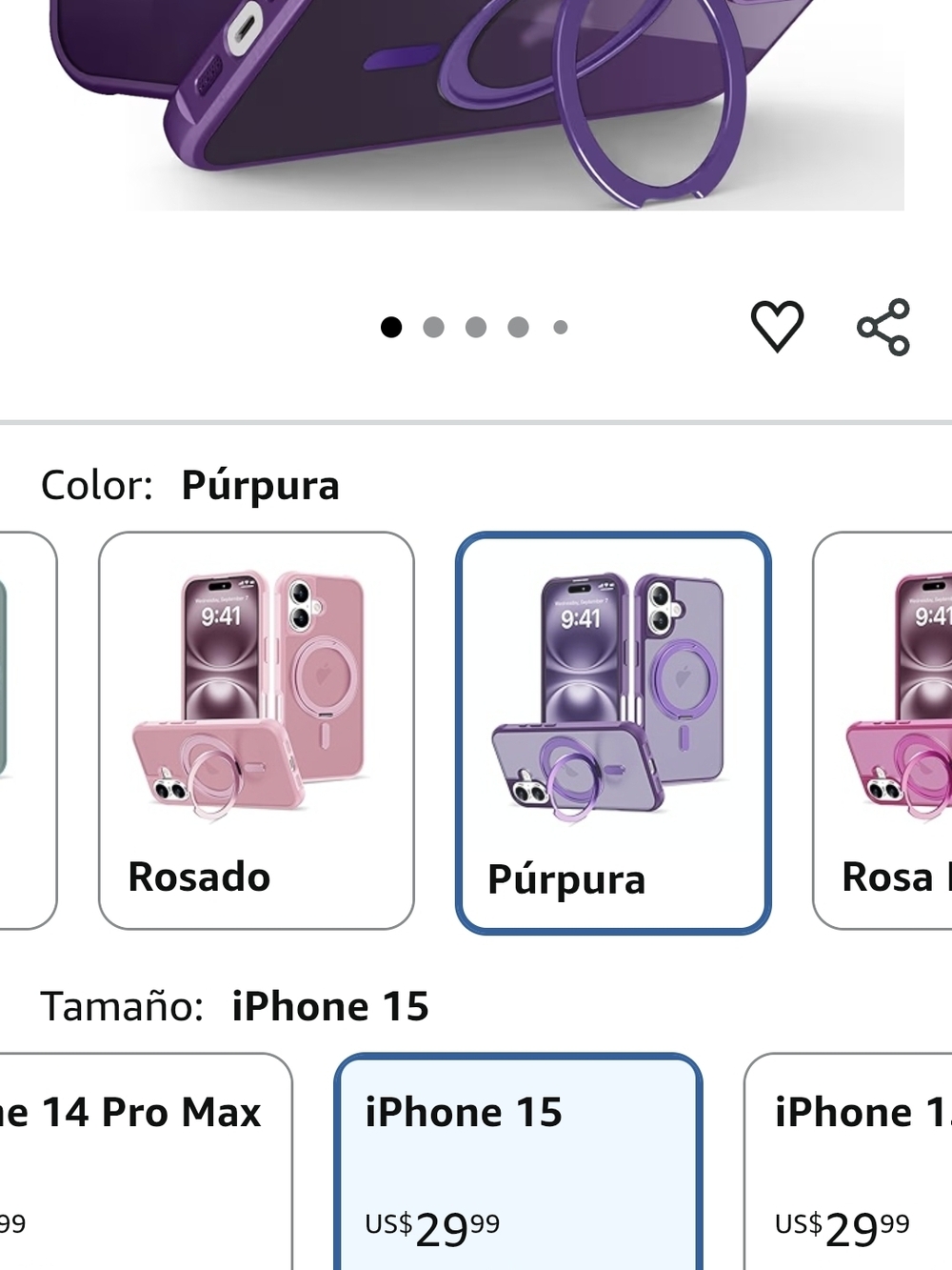 Purple Phone Case with Ring Stand for iPhone 15 Pro Max